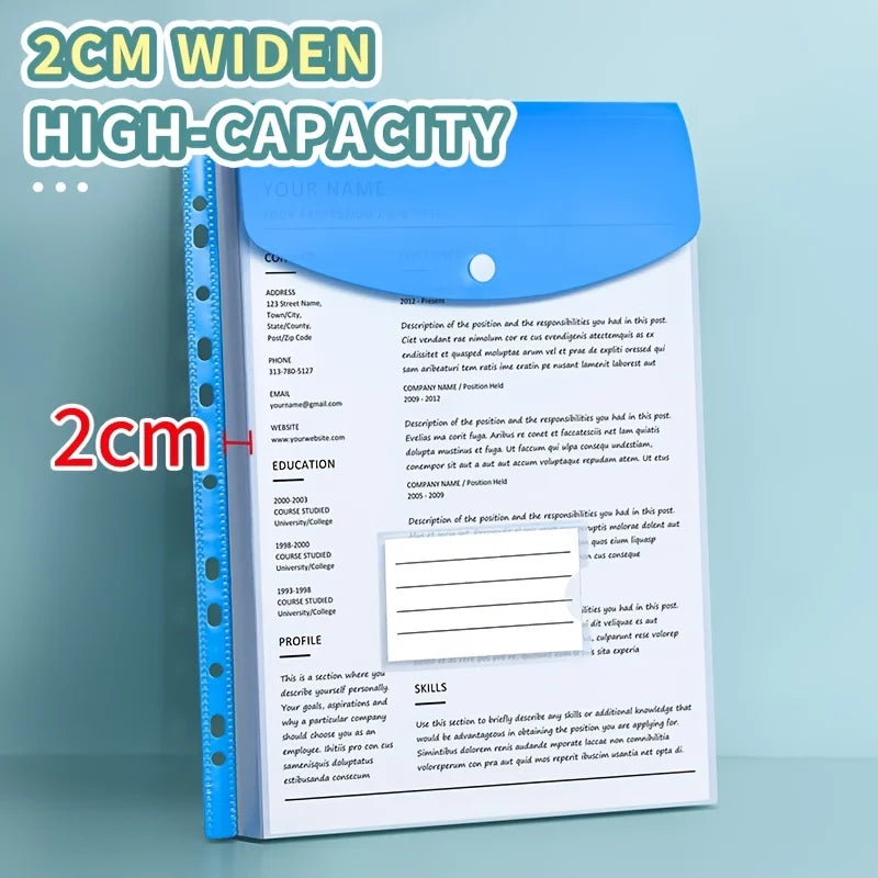 Binder Pocket Organizer - Transparent A4 11 Holes File Folder with Button Label - ZOOMNSTORE