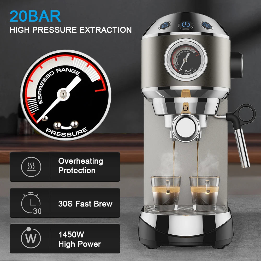 BioloMix Semi-Automatic Coffee Machine with Milk Frother - Espresso Cappuccino Latte Mocha Maker - ZOOMNSTORE
