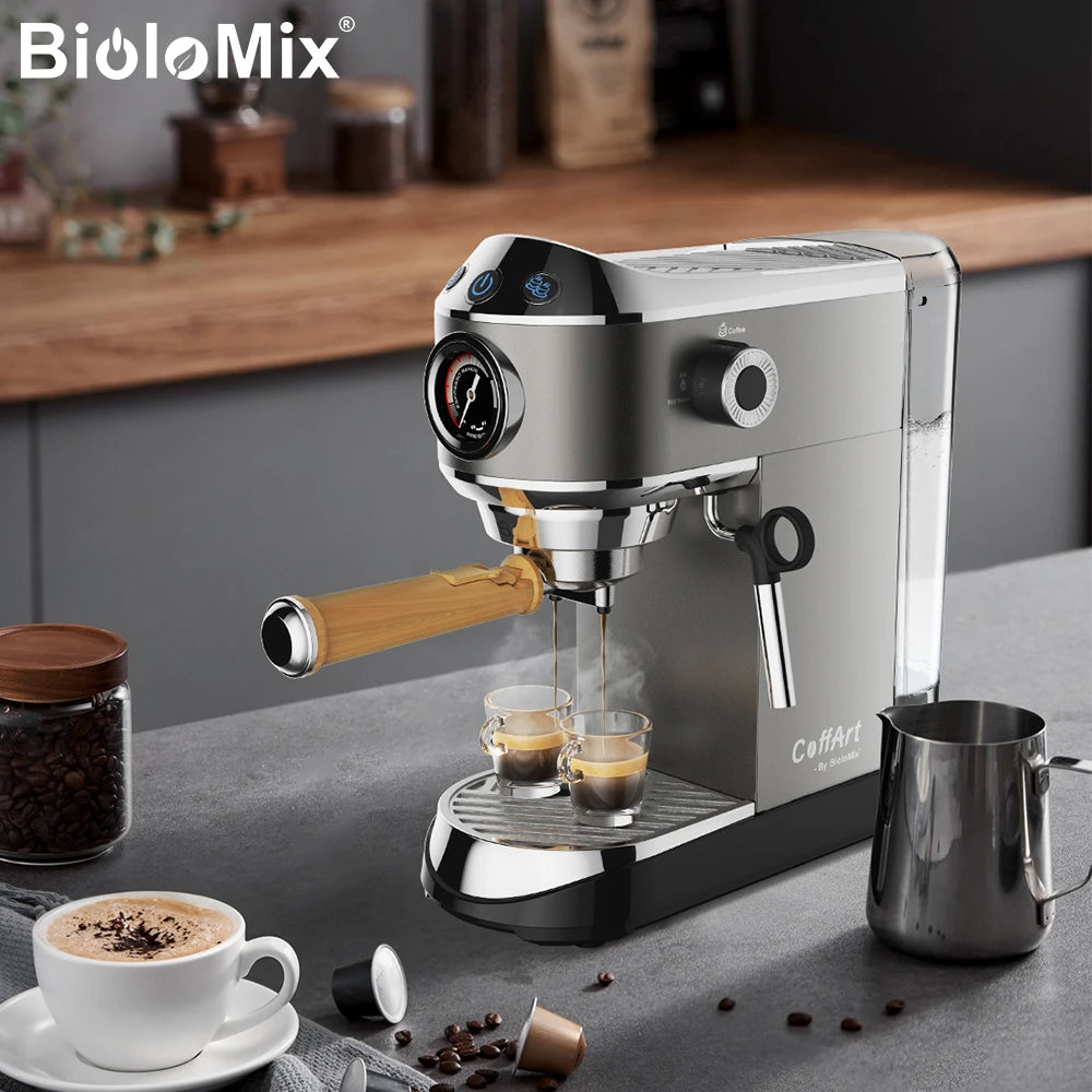 BioloMix Semi-Automatic Coffee Machine with Milk Frother - Espresso Cappuccino Latte Mocha Maker - ZOOMNSTORE