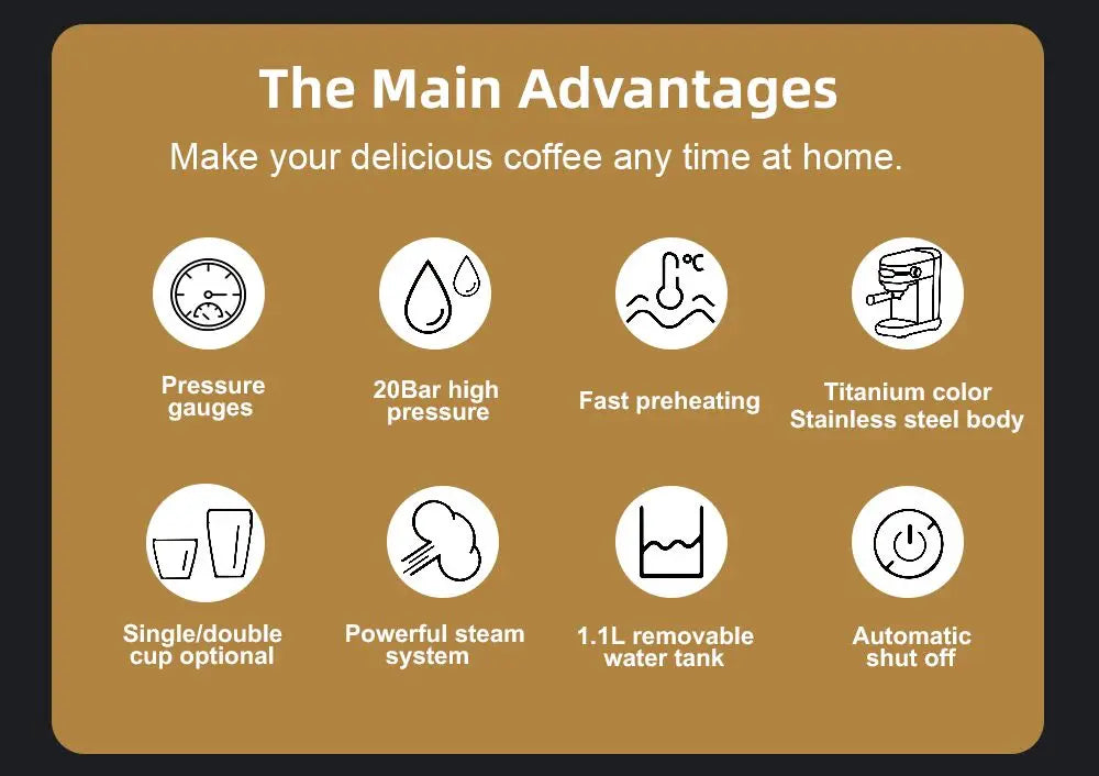 BioloMix Semi-Automatic Coffee Machine with Milk Frother - Espresso Cappuccino Latte Mocha Maker - ZOOMNSTORE