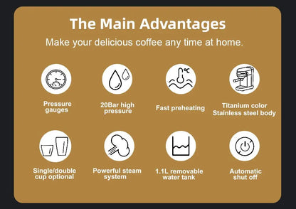 BioloMix Semi-Automatic Coffee Machine with Milk Frother - Espresso Cappuccino Latte Mocha Maker - ZOOMNSTORE