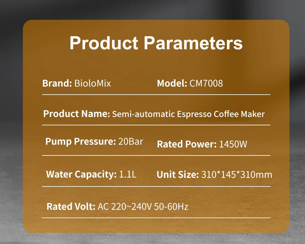 BioloMix Semi-Automatic Coffee Machine with Milk Frother - Espresso Cappuccino Latte Mocha Maker - ZOOMNSTORE