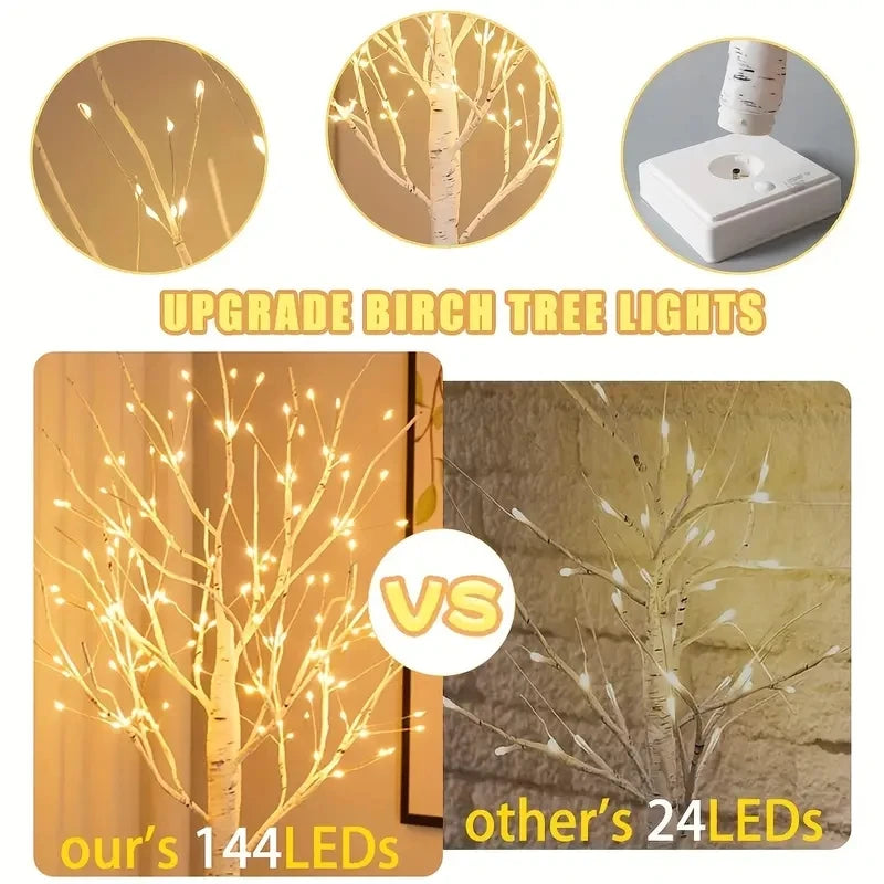 144 LED Birch Tree Lights - Warm White USB Battery Powered Holiday Decor - ZOOMNSTORE