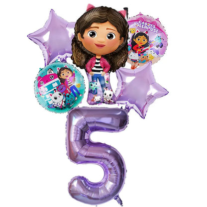 Gabby Dollhouse Balloons Set - 6pcs Cartoon Birthday Party Decorations - ZOOMNSTORE