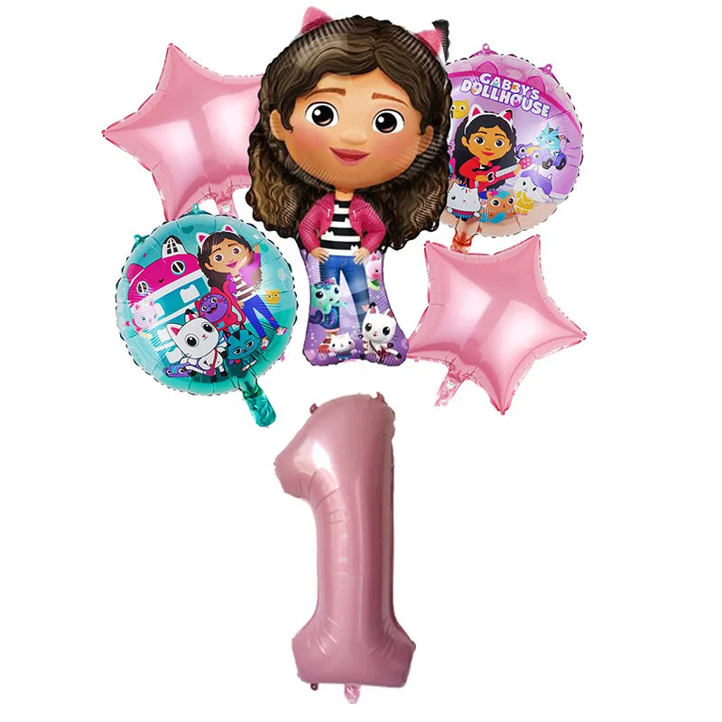 Gabby Dollhouse Balloons Set - 6pcs Cartoon Birthday Party Decorations - ZOOMNSTORE