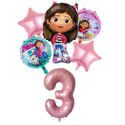 Gabby Dollhouse Balloons Set - 6pcs Cartoon Birthday Party Decorations - ZOOMNSTORE