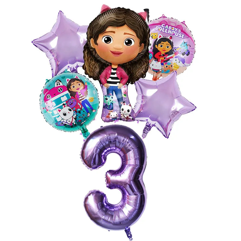 Gabby Dollhouse Balloons Set - 6pcs Cartoon Birthday Party Decorations - ZOOMNSTORE