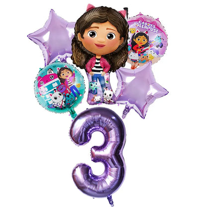 Gabby Dollhouse Balloons Set - 6pcs Cartoon Birthday Party Decorations - ZOOMNSTORE