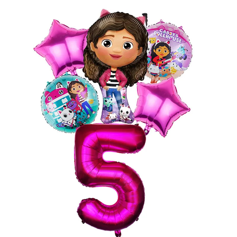 Gabby Dollhouse Balloons Set - 6pcs Cartoon Birthday Party Decorations - ZOOMNSTORE
