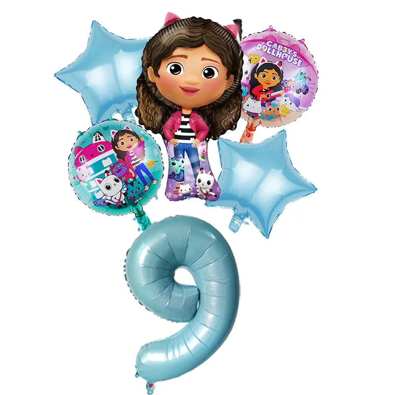 Gabby Dollhouse Balloons Set - 6pcs Cartoon Birthday Party Decorations - ZOOMNSTORE