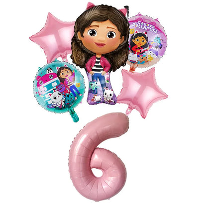 Gabby Dollhouse Balloons Set - 6pcs Cartoon Birthday Party Decorations - ZOOMNSTORE