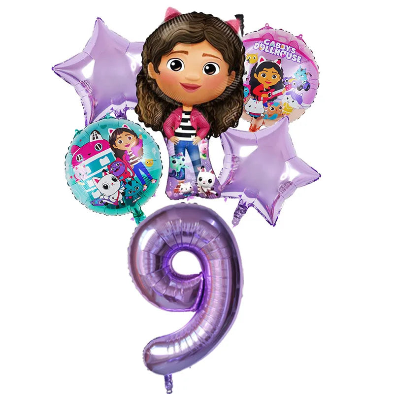 Gabby Dollhouse Balloons Set - 6pcs Cartoon Birthday Party Decorations - ZOOMNSTORE