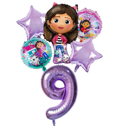 Gabby Dollhouse Balloons Set - 6pcs Cartoon Birthday Party Decorations - ZOOMNSTORE