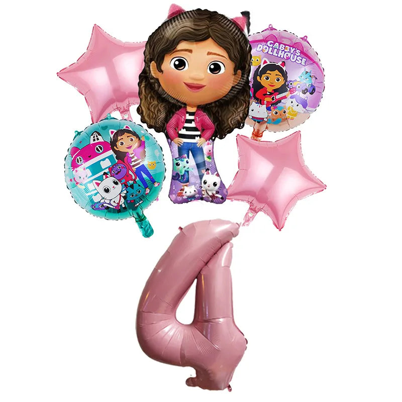Gabby Dollhouse Balloons Set - 6pcs Cartoon Birthday Party Decorations - ZOOMNSTORE