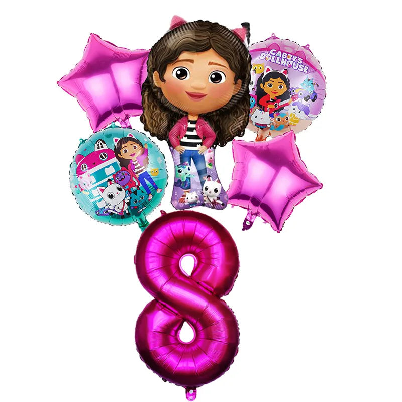 Gabby Dollhouse Balloons Set - 6pcs Cartoon Birthday Party Decorations - ZOOMNSTORE
