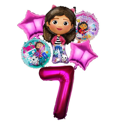 Gabby Dollhouse Balloons Set - 6pcs Cartoon Birthday Party Decorations - ZOOMNSTORE