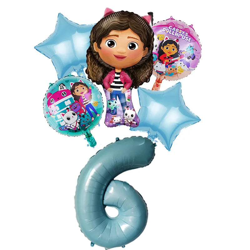 Gabby Dollhouse Balloons Set - 6pcs Cartoon Birthday Party Decorations - ZOOMNSTORE