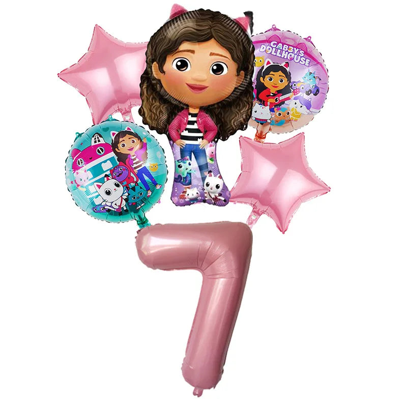 Gabby Dollhouse Balloons Set - 6pcs Cartoon Birthday Party Decorations - ZOOMNSTORE