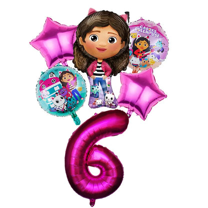 Gabby Dollhouse Balloons Set - 6pcs Cartoon Birthday Party Decorations - ZOOMNSTORE