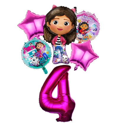 Gabby Dollhouse Balloons Set - 6pcs Cartoon Birthday Party Decorations - ZOOMNSTORE