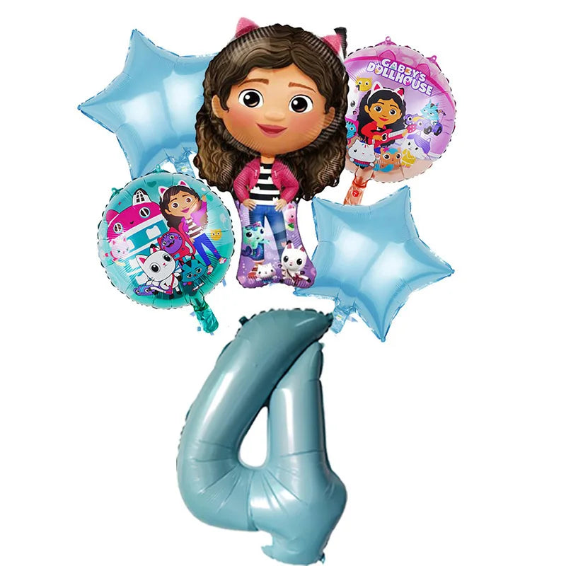 Gabby Dollhouse Balloons Set - 6pcs Cartoon Birthday Party Decorations - ZOOMNSTORE