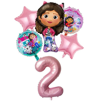 Gabby Dollhouse Balloons Set - 6pcs Cartoon Birthday Party Decorations - ZOOMNSTORE