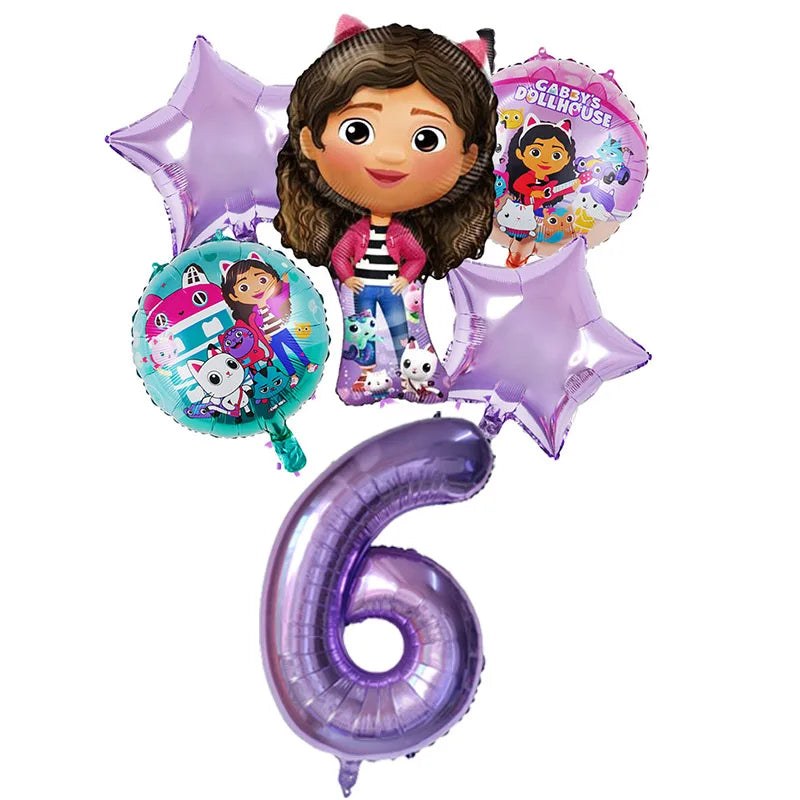 Gabby Dollhouse Balloons Set - 6pcs Cartoon Birthday Party Decorations - ZOOMNSTORE
