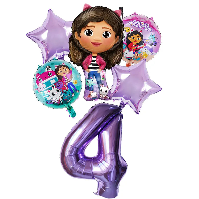 Gabby Dollhouse Balloons Set - 6pcs Cartoon Birthday Party Decorations - ZOOMNSTORE