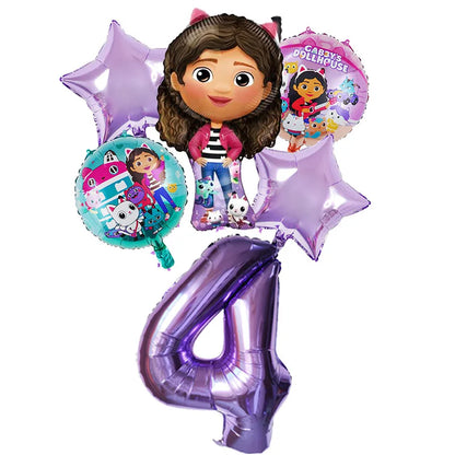 Gabby Dollhouse Balloons Set - 6pcs Cartoon Birthday Party Decorations - ZOOMNSTORE