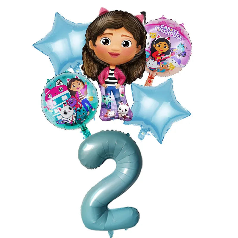 Gabby Dollhouse Balloons Set - 6pcs Cartoon Birthday Party Decorations - ZOOMNSTORE