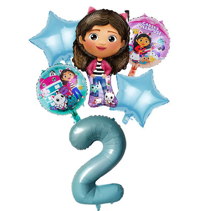 Gabby Dollhouse Balloons Set - 6pcs Cartoon Birthday Party Decorations - ZOOMNSTORE