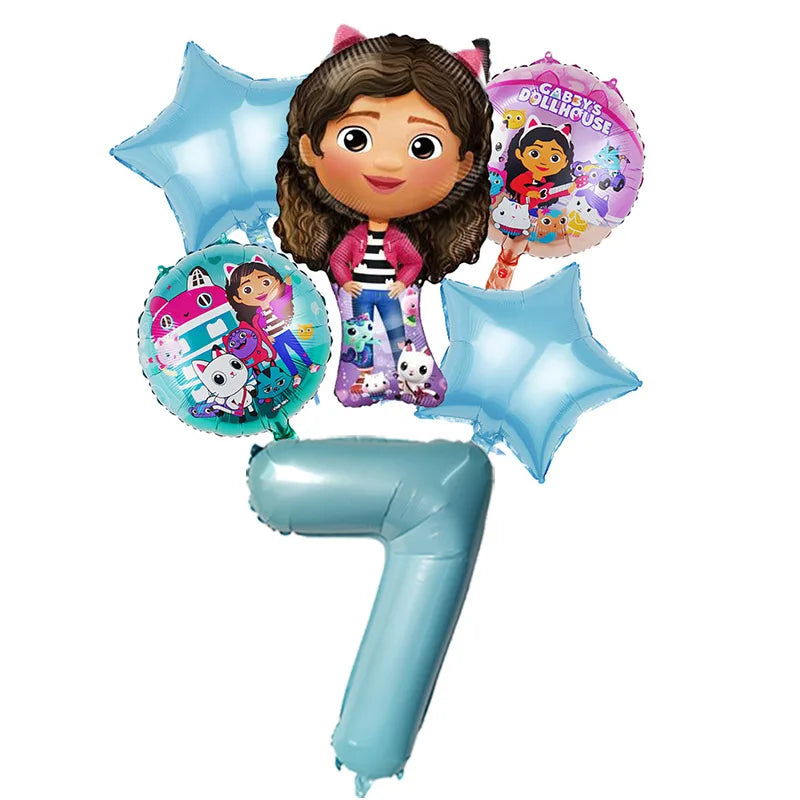 Gabby Dollhouse Balloons Set - 6pcs Cartoon Birthday Party Decorations - ZOOMNSTORE