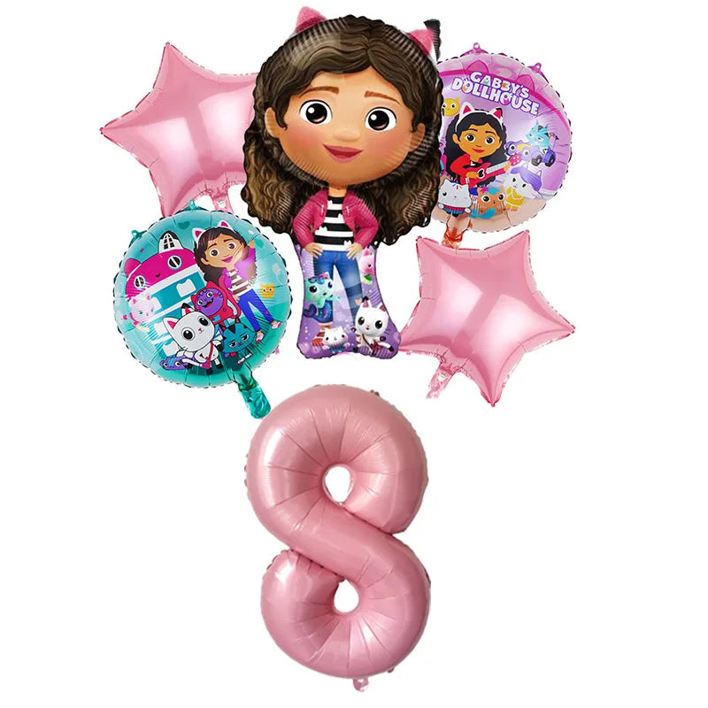 Gabby Dollhouse Balloons Set - 6pcs Cartoon Birthday Party Decorations - ZOOMNSTORE