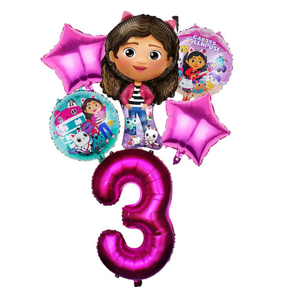Gabby Dollhouse Balloons Set - 6pcs Cartoon Birthday Party Decorations - ZOOMNSTORE