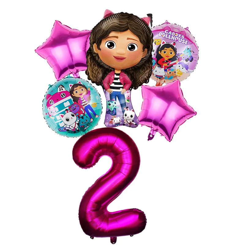 Gabby Dollhouse Balloons Set - 6pcs Cartoon Birthday Party Decorations - ZOOMNSTORE