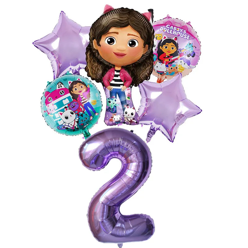 Gabby Dollhouse Balloons Set - 6pcs Cartoon Birthday Party Decorations - ZOOMNSTORE