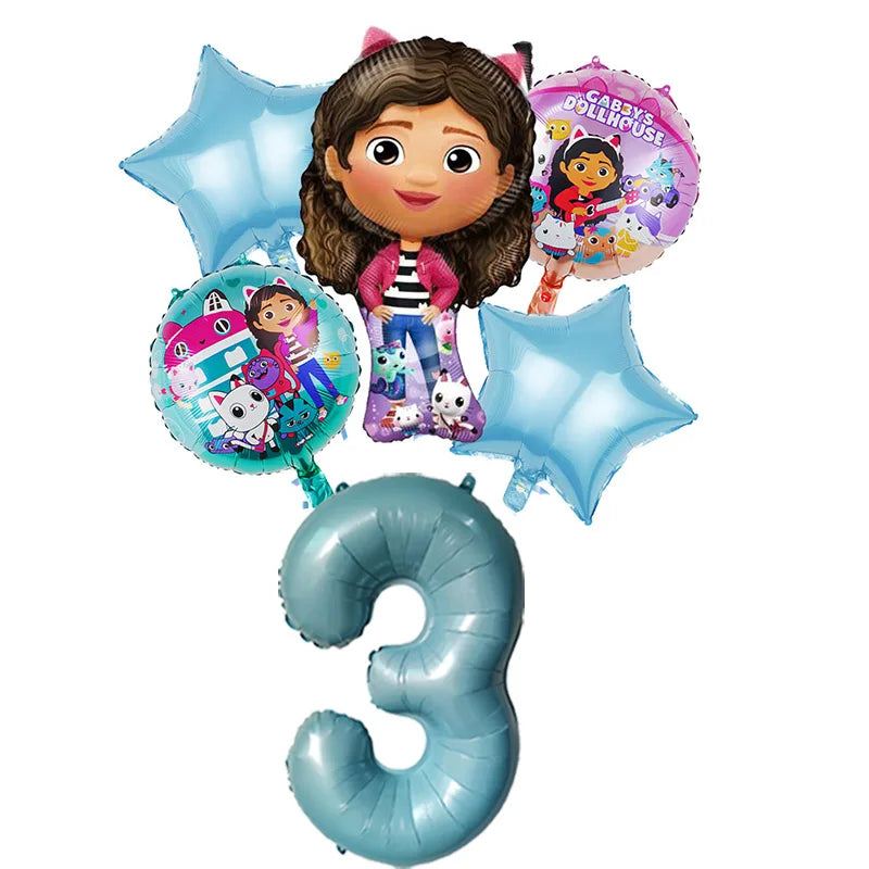 Gabby Dollhouse Balloons Set - 6pcs Cartoon Birthday Party Decorations - ZOOMNSTORE