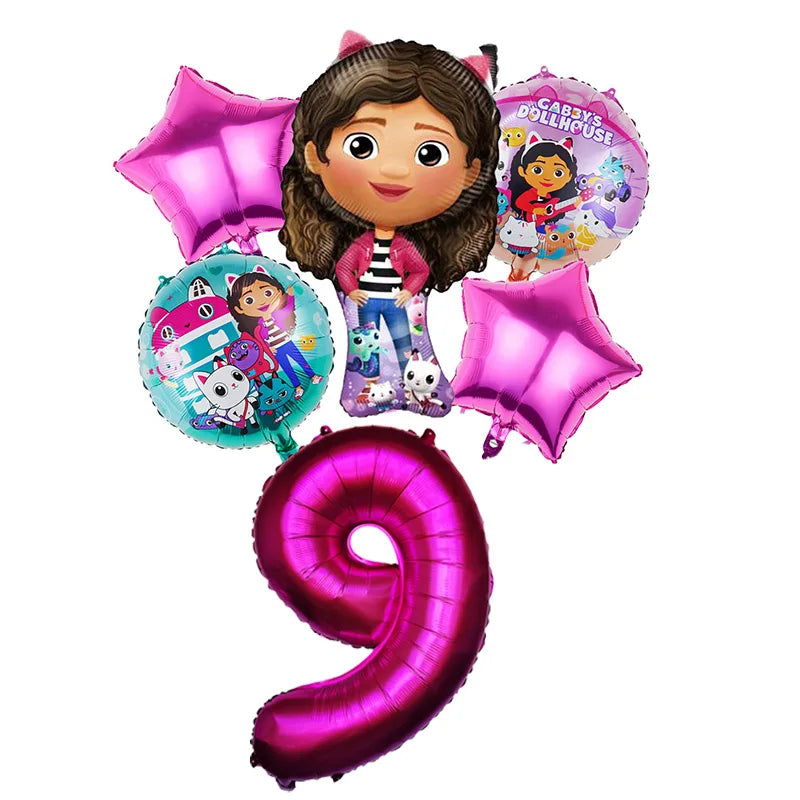 Gabby Dollhouse Balloons Set - 6pcs Cartoon Birthday Party Decorations - ZOOMNSTORE