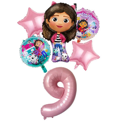 Gabby Dollhouse Balloons Set - 6pcs Cartoon Birthday Party Decorations - ZOOMNSTORE