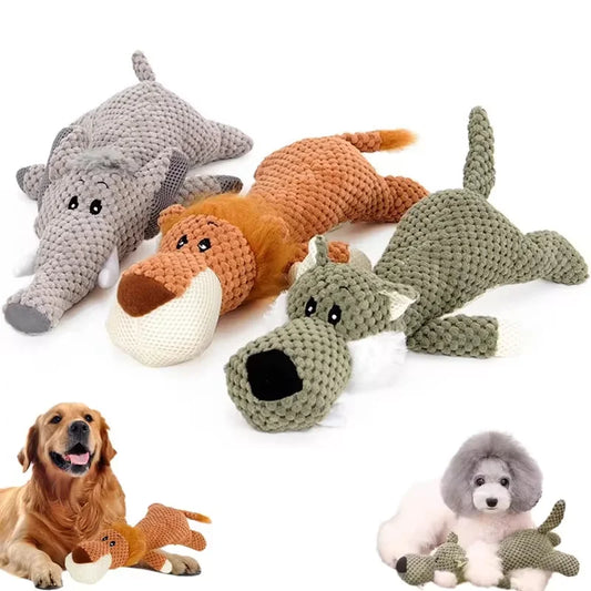 Squeaky Plush Dog Toy - Bite-Resistant Lion Wolf  Elephant for Small  Medium Dogs - ZOOMNSTORE