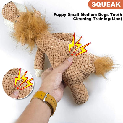 Squeaky Plush Dog Toy - Bite-Resistant Lion Wolf  Elephant for Small  Medium Dogs - ZOOMNSTORE