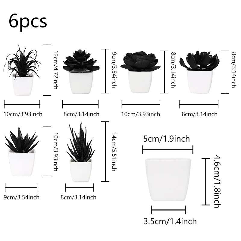 Black Artificial Succulents - 6PCS Small Potted Plants for Home  Office Decor - ZOOMNSTORE