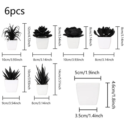 Black Artificial Succulents - 6PCS Small Potted Plants for Home  Office Decor - ZOOMNSTORE