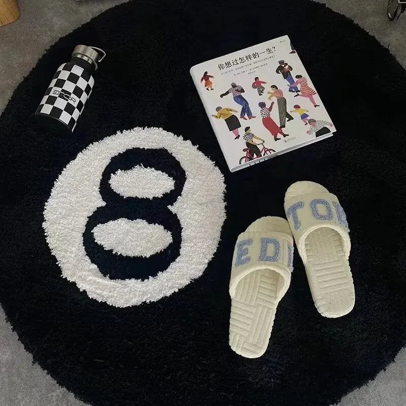 Black Billiards 8 Ball Anti-Slip Carpet Mat - Plush Bedroom Rug - ZOOMNSTORE