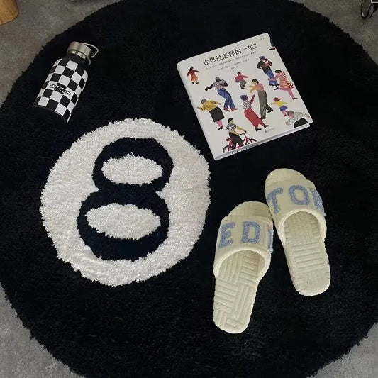 Black Billiards 8 Ball Anti-Slip Carpet Mat - Plush Bedroom Rug - ZOOMNSTORE