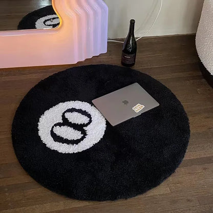 Black Billiards 8 Ball Anti-Slip Carpet Mat - Plush Bedroom Rug - ZOOMNSTORE