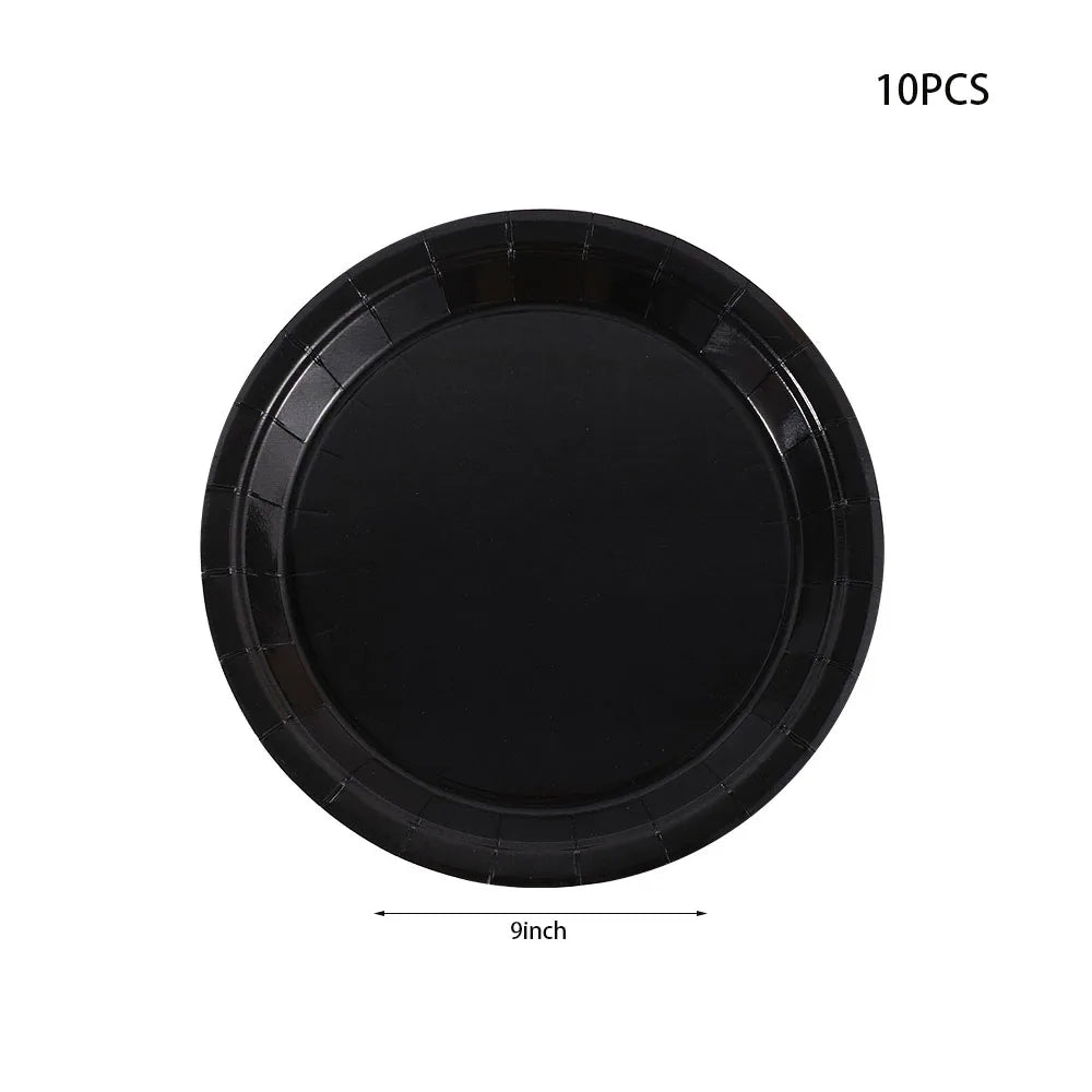 Black Birthday Party Tableware Set - 20-Piece Disposable Plates Cups Paper and Tablecloth - ZOOMNSTORE