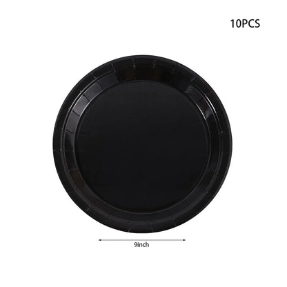 Black Birthday Party Tableware Set - 20-Piece Disposable Plates Cups Paper and Tablecloth - ZOOMNSTORE
