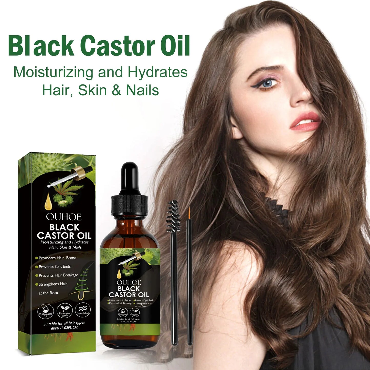 Organic Black Castor Oil Hair Growth Serum - Moisturizing Essential Oil for Hair Loss Prevention - ZOOMNSTORE