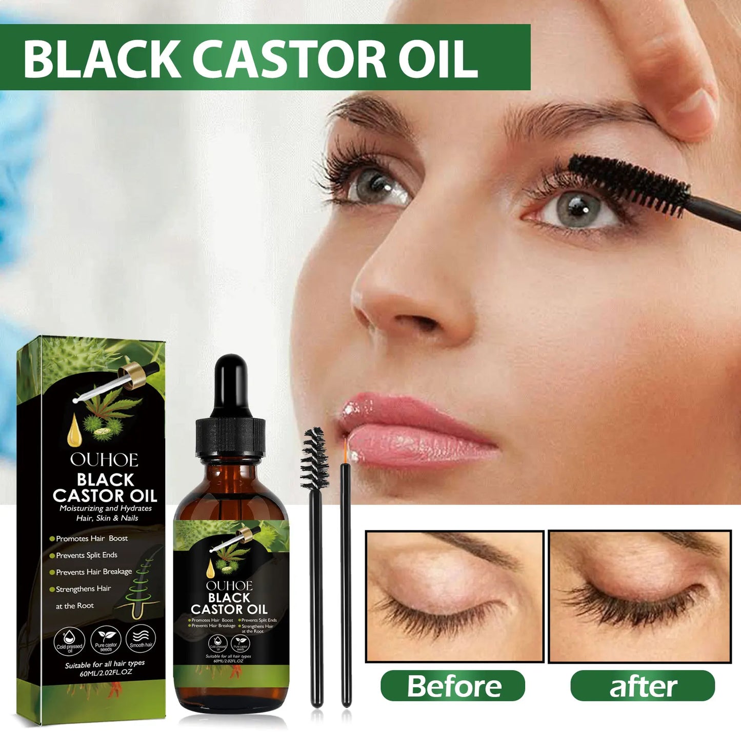 Organic Black Castor Oil Hair Growth Serum - Moisturizing Essential Oil for Hair Loss Prevention - ZOOMNSTORE